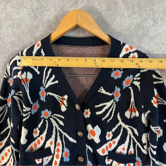 Floral 100% Cashmere Cardigan Women EU 38 / US 6 Blue White Button Stretch Boho - Picture 4 of 9